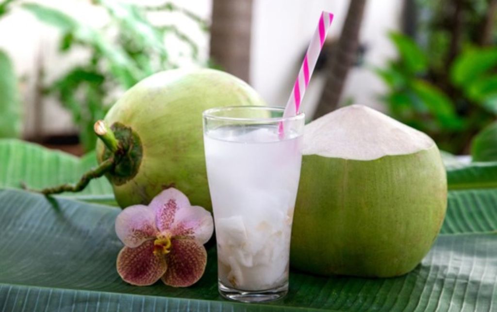 Refreshing coconut drink served on a table